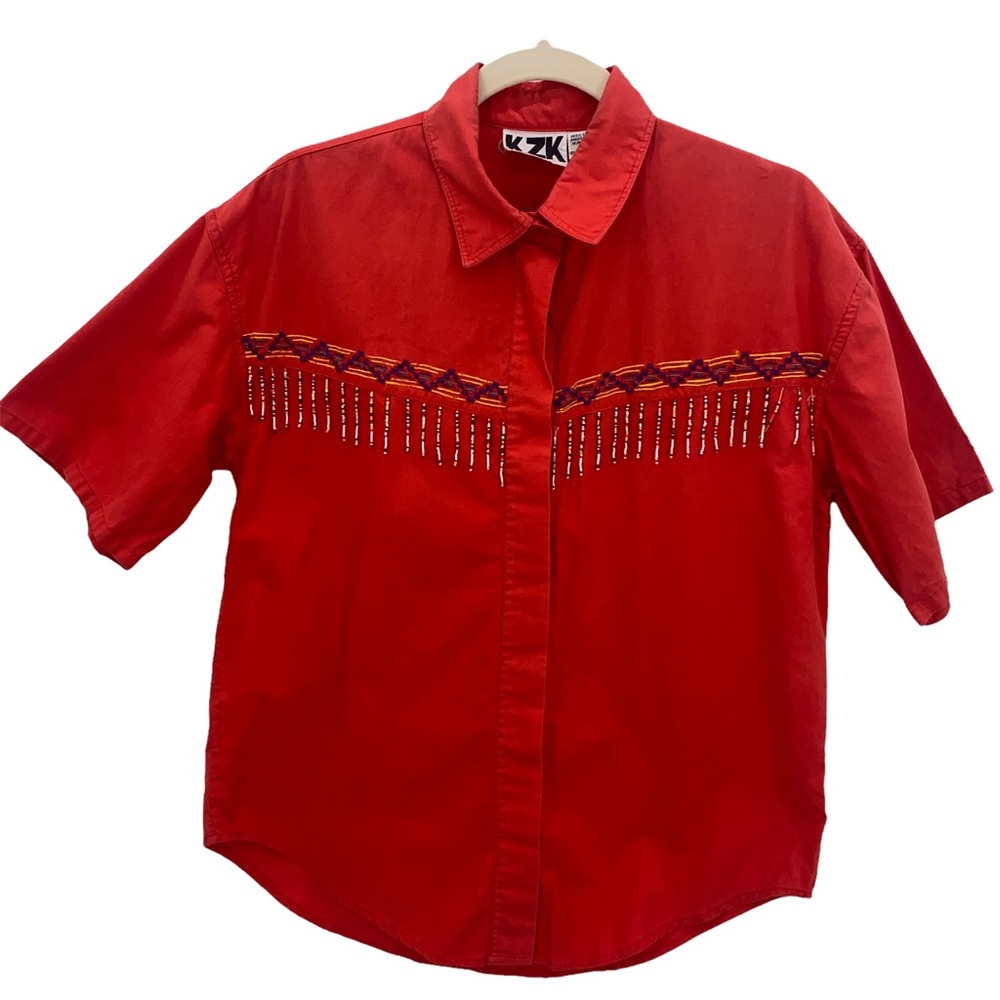 KZK Vintage 90s Southwestern Embroidered Beaded Fringe Top